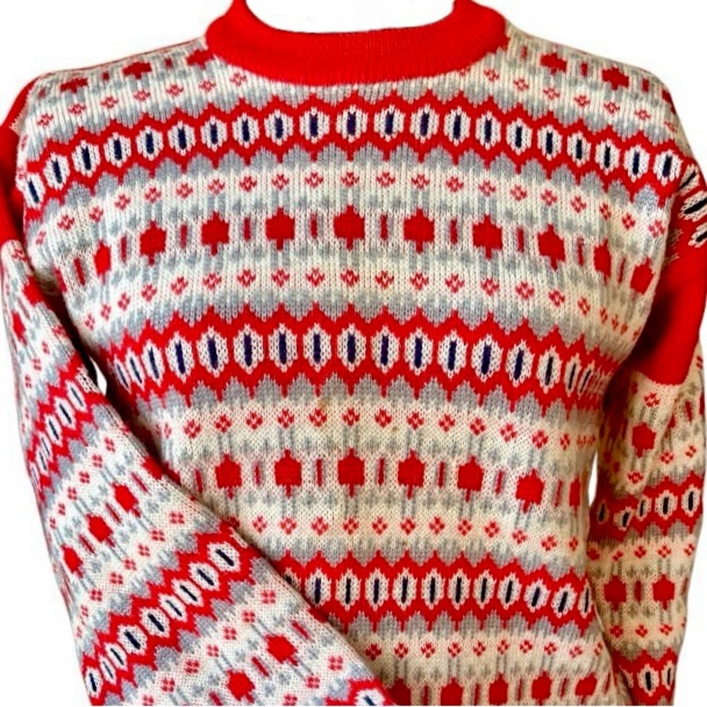 Vintage Norway Ski Sweater 60s Fair Isle Nordic Wool Mid Century Scandi Sweater